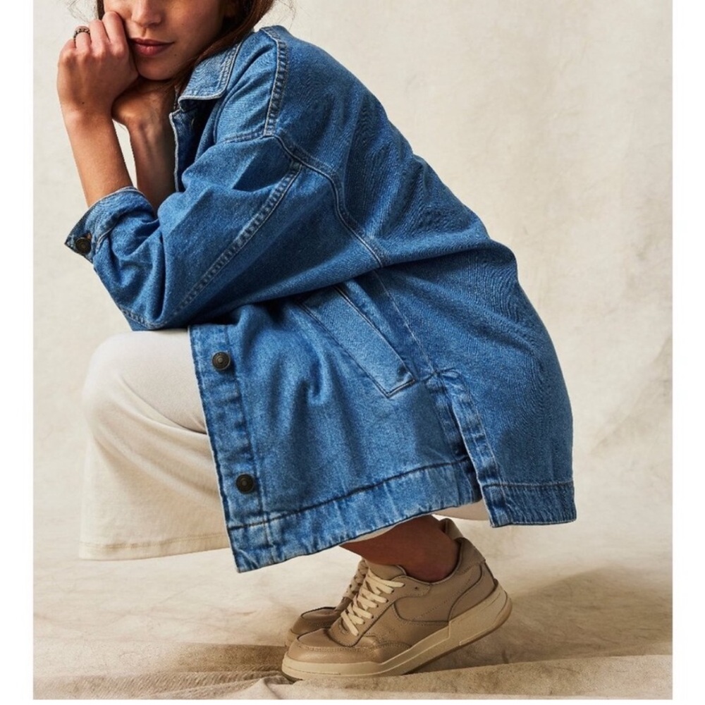 FREE PEOPLE Madison City Twill Jacket / Solar Wash Denim Jean M